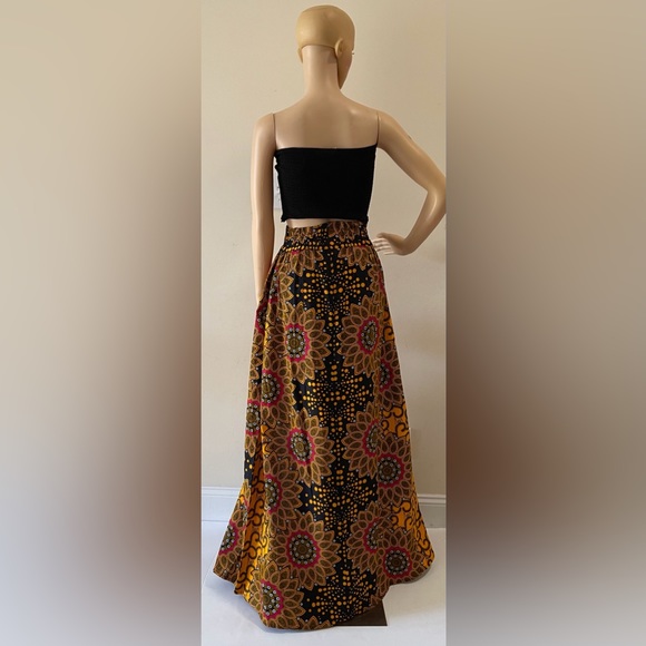 Yellow Multicolor African Print Ankara Handmade High Slit Maxi Skirt - Picture 2 of 5